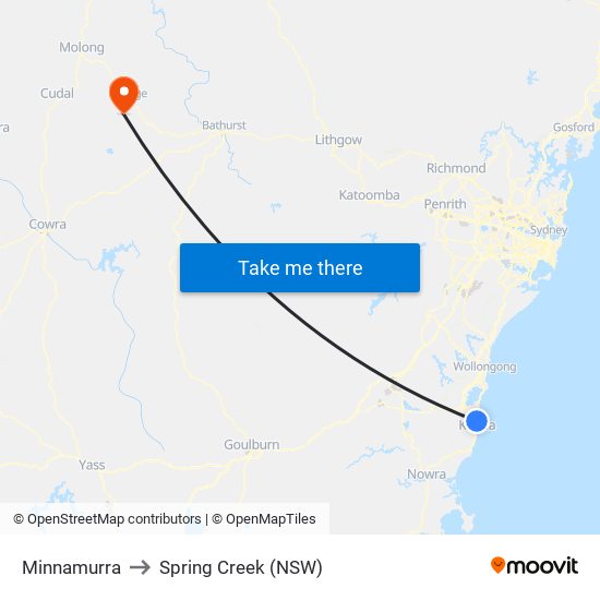 Minnamurra to Spring Creek (NSW) map