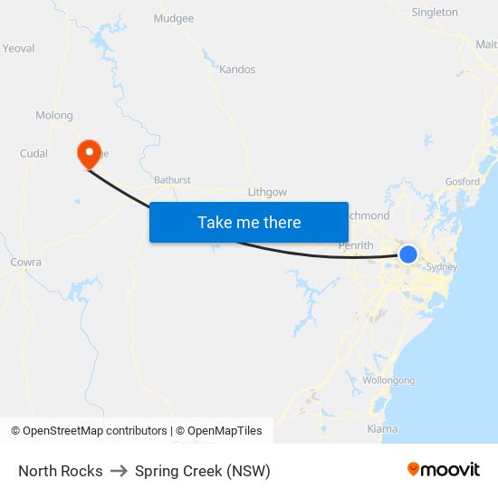 North Rocks to Spring Creek (NSW) map