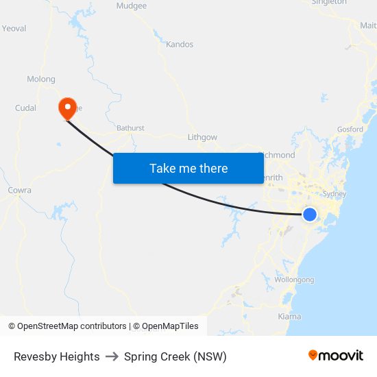 Revesby Heights to Spring Creek (NSW) map