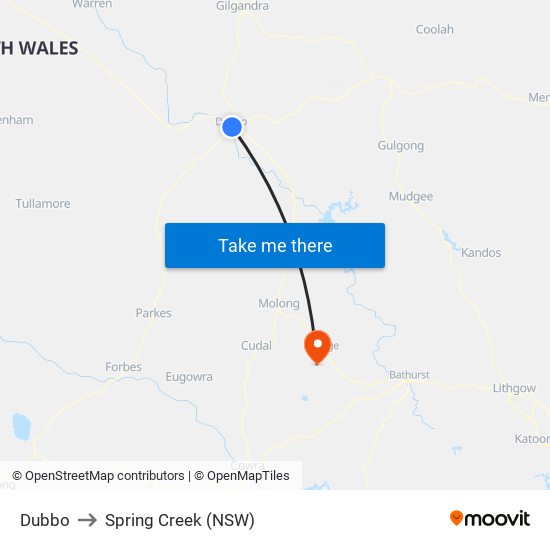 Dubbo to Spring Creek (NSW) map