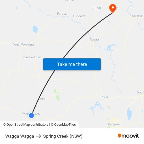 Wagga Wagga to Spring Creek (NSW) map