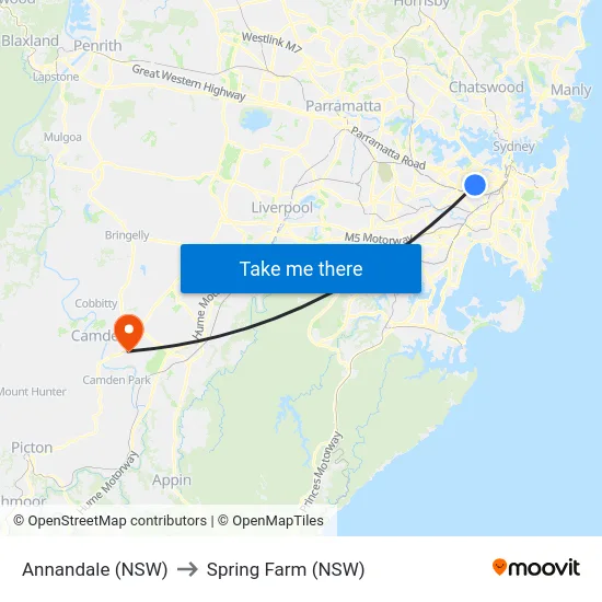 Annandale (NSW) to Spring Farm (NSW) map