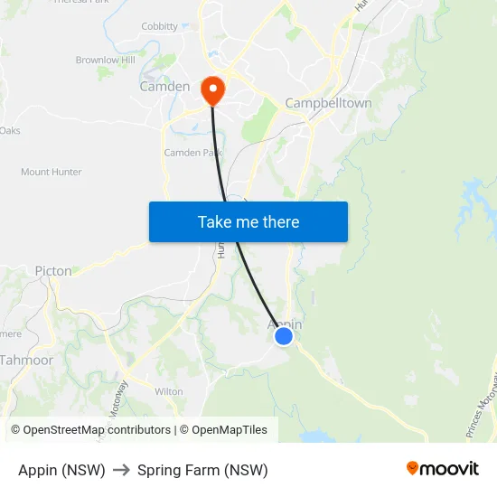 Appin (NSW) to Spring Farm (NSW) map