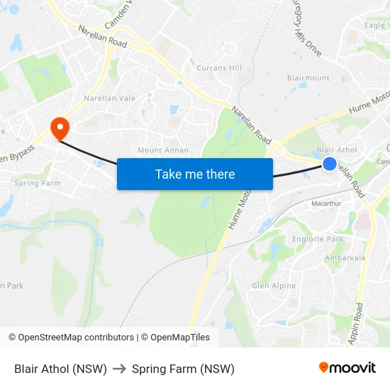 Blair Athol (NSW) to Spring Farm (NSW) map