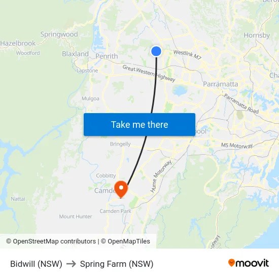Bidwill (NSW) to Spring Farm (NSW) map