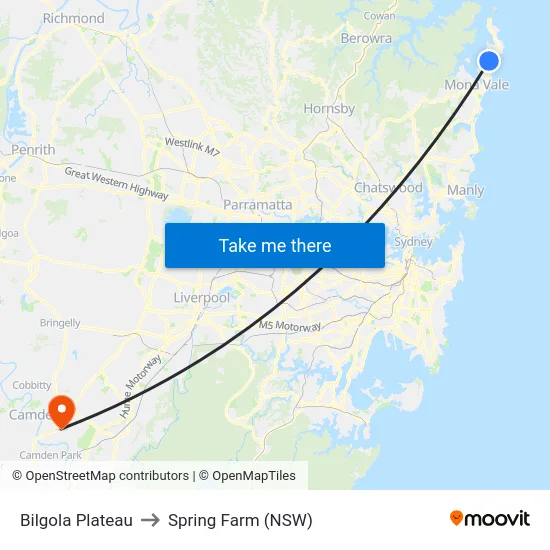 Bilgola Plateau to Spring Farm (NSW) map