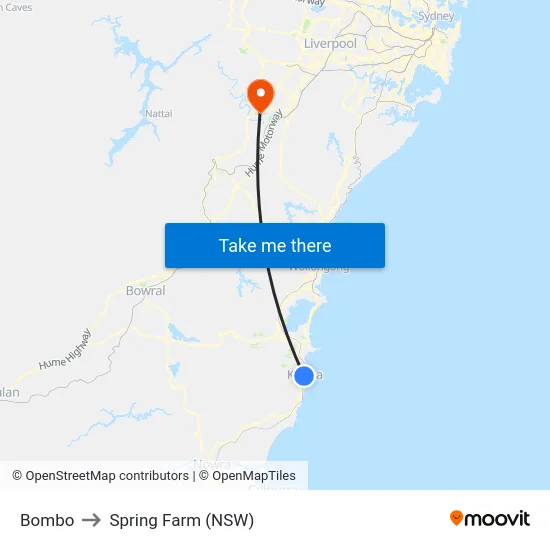 Bombo to Spring Farm (NSW) map