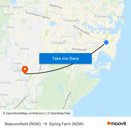 Beaconsfield (NSW) to Spring Farm (NSW) map