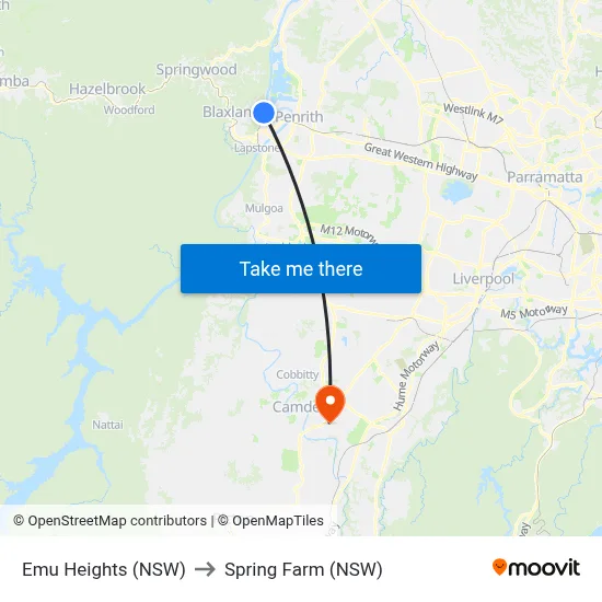 Emu Heights (NSW) to Spring Farm (NSW) map