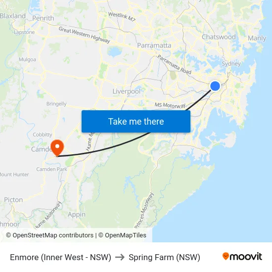 Enmore (Inner West - NSW) to Spring Farm (NSW) map