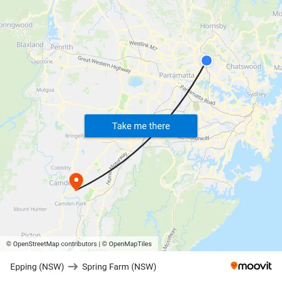 Epping (NSW) to Spring Farm (NSW) map