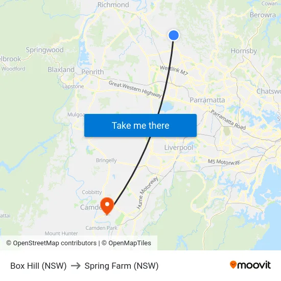 Box Hill (NSW) to Spring Farm (NSW) map