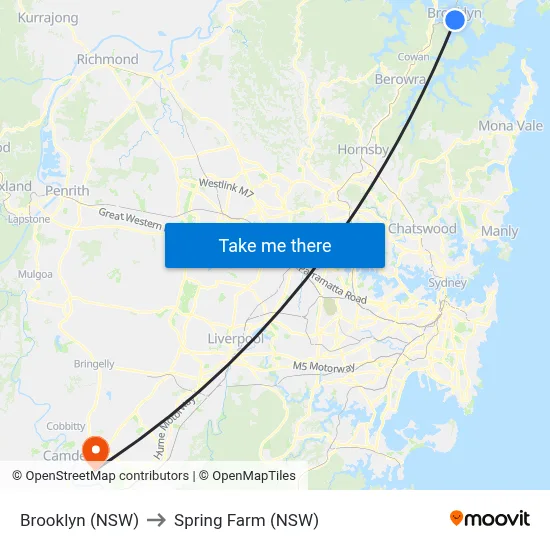 Brooklyn (NSW) to Spring Farm (NSW) map