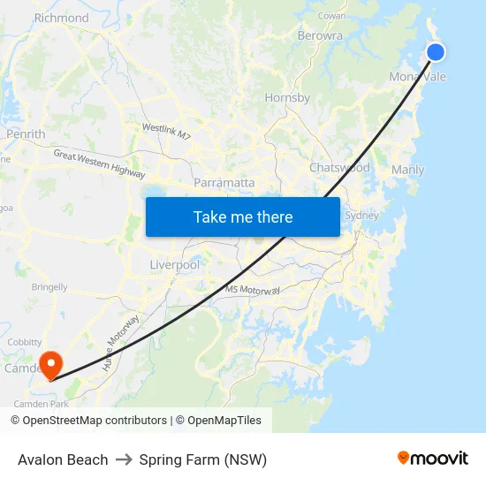 Avalon Beach to Spring Farm (NSW) map