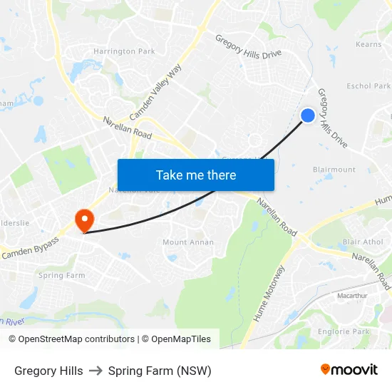 Gregory Hills to Spring Farm (NSW) map