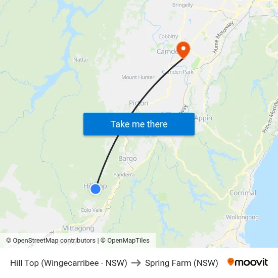 Hill Top (Wingecarribee - NSW) to Spring Farm (NSW) map