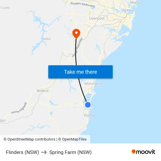 Flinders (NSW) to Spring Farm (NSW) map