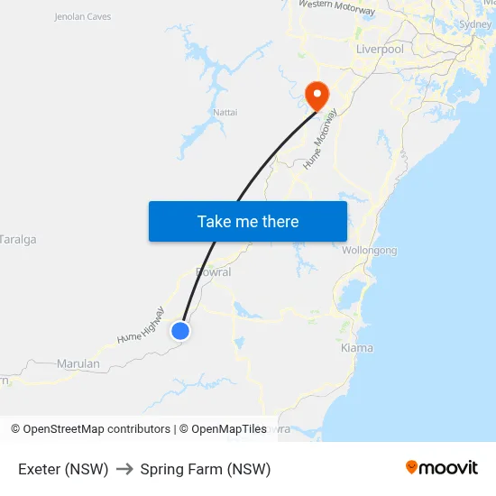 Exeter (NSW) to Spring Farm (NSW) map