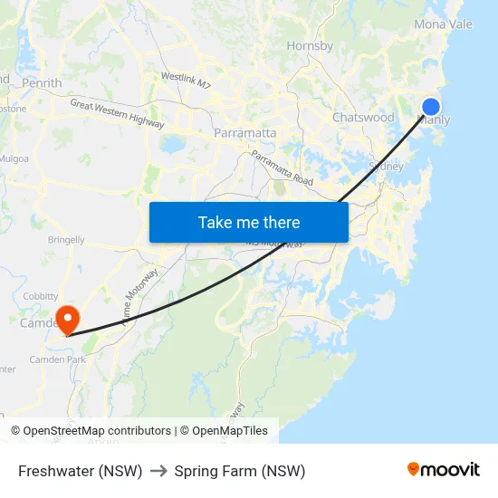 Freshwater (NSW) to Spring Farm (NSW) map