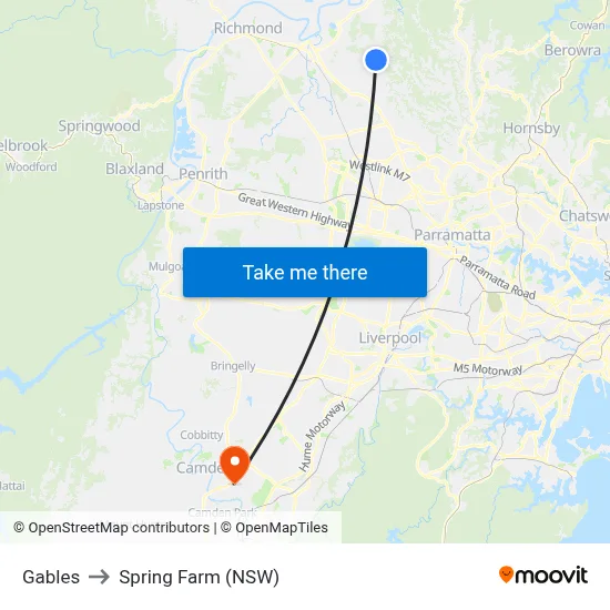 Gables to Spring Farm (NSW) map