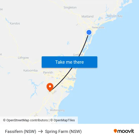 Fassifern (NSW) to Spring Farm (NSW) map