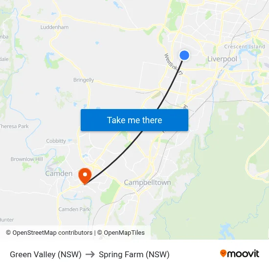 Green Valley (NSW) to Spring Farm (NSW) map