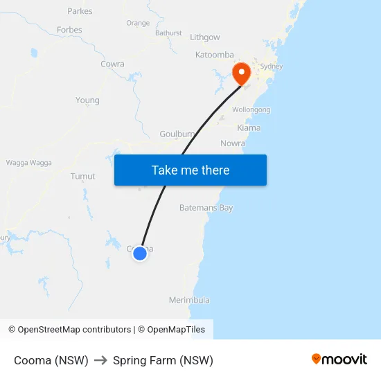 Cooma (NSW) to Spring Farm (NSW) map