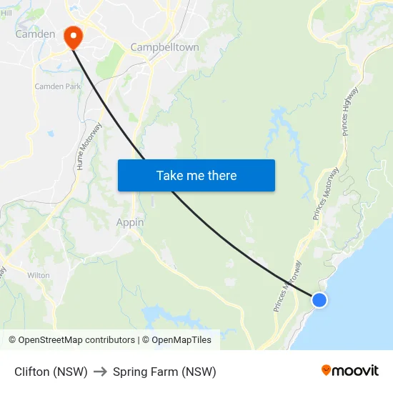Clifton (NSW) to Spring Farm (NSW) map