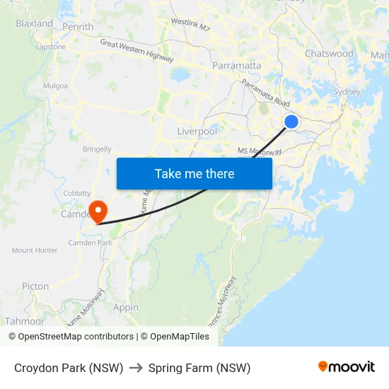 Croydon Park (NSW) to Spring Farm (NSW) map
