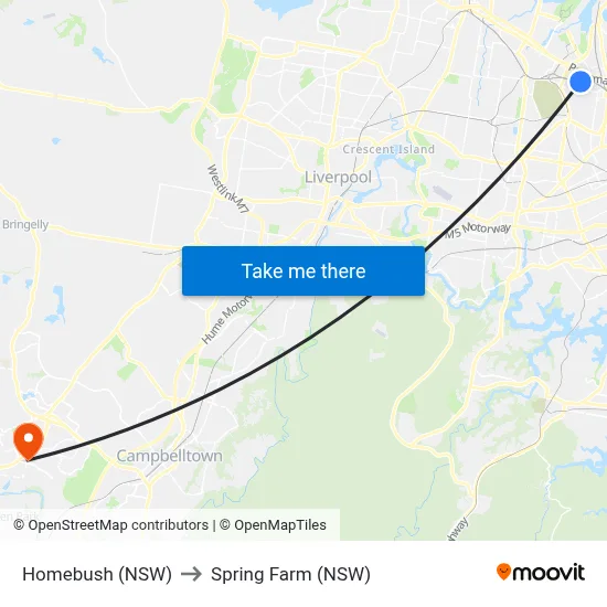 Homebush (NSW) to Spring Farm (NSW) map
