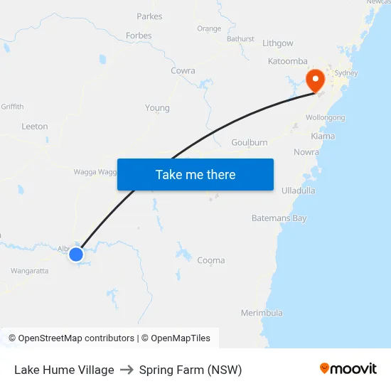 Lake Hume Village to Spring Farm (NSW) map