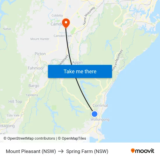 Mount Pleasant (NSW) to Spring Farm (NSW) map
