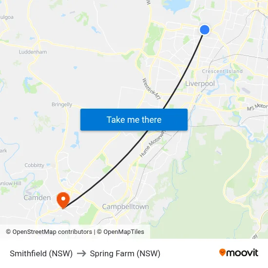 Smithfield (NSW) to Spring Farm (NSW) map