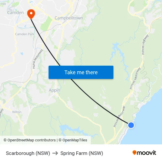Scarborough (NSW) to Spring Farm (NSW) map