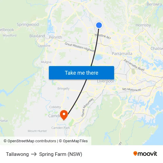 Tallawong to Spring Farm (NSW) map