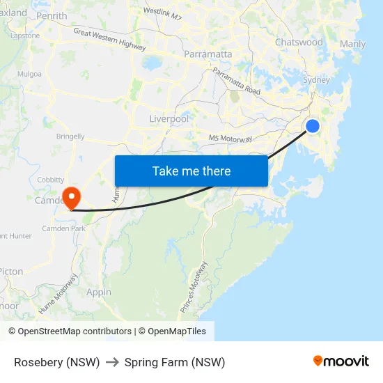 Rosebery (NSW) to Spring Farm (NSW) map