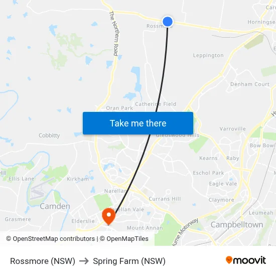 Rossmore (NSW) to Spring Farm (NSW) map