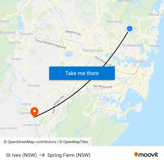 St Ives (NSW) to Spring Farm (NSW) map