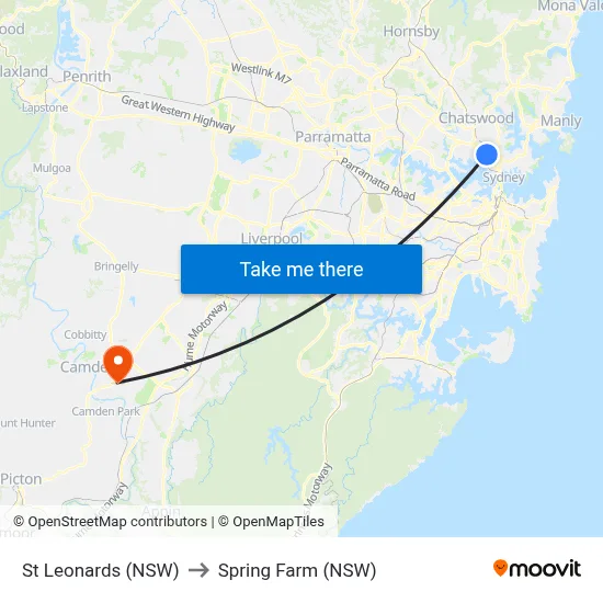 St Leonards (NSW) to Spring Farm (NSW) map