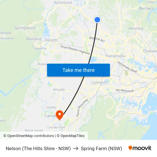 Nelson (The Hills Shire - NSW) to Spring Farm (NSW) map