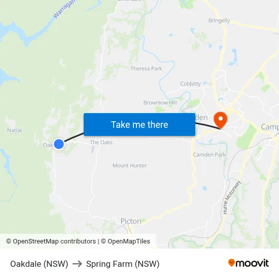 Oakdale (NSW) to Spring Farm (NSW) map
