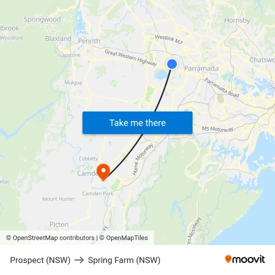 Prospect (NSW) to Spring Farm (NSW) map