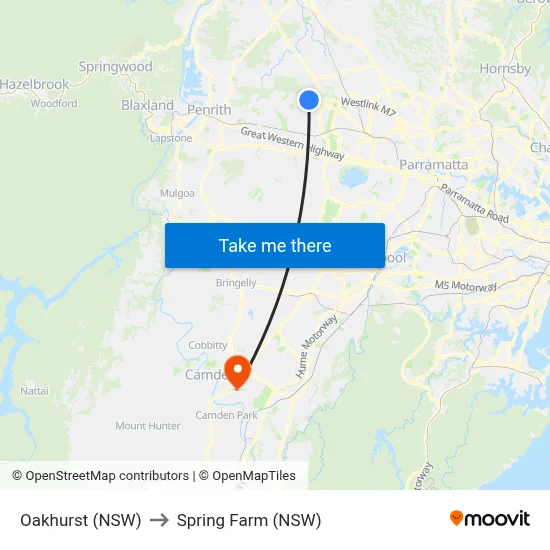 Oakhurst (NSW) to Spring Farm (NSW) map