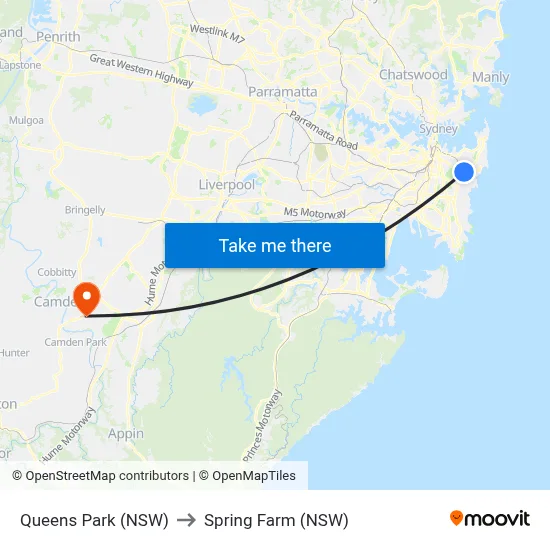 Queens Park (NSW) to Spring Farm (NSW) map