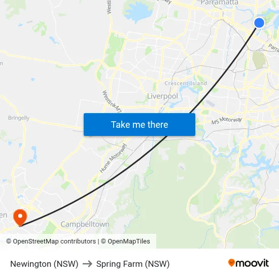 Newington (NSW) to Spring Farm (NSW) map