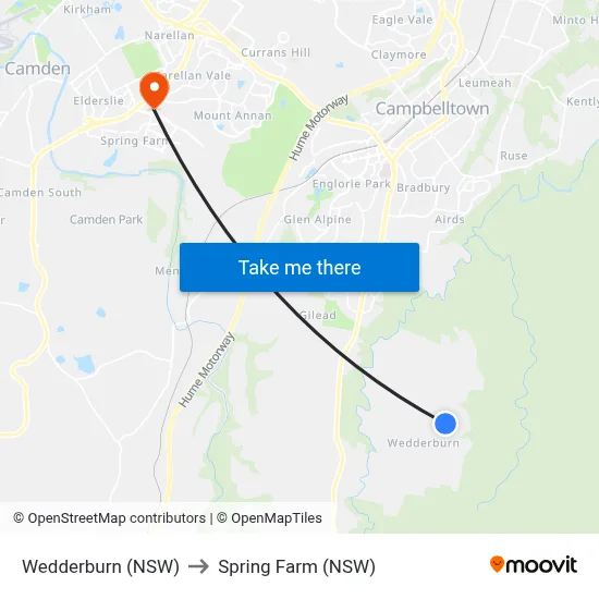 Wedderburn (NSW) to Spring Farm (NSW) map