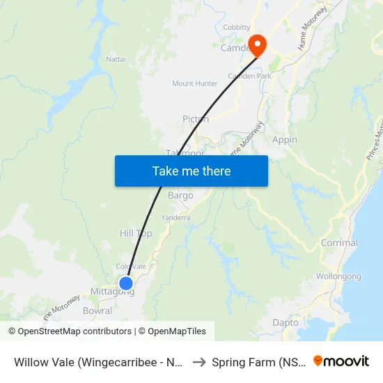 Willow Vale (Wingecarribee - NSW) to Spring Farm (NSW) map
