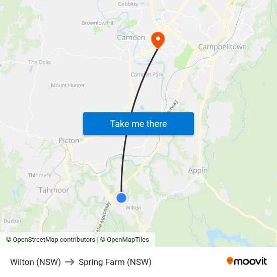 Wilton (NSW) to Spring Farm (NSW) map