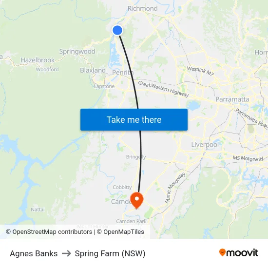 Agnes Banks to Spring Farm (NSW) map