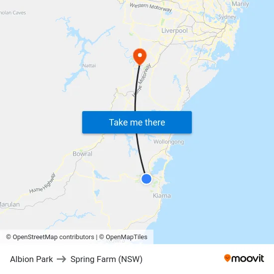 Albion Park to Spring Farm (NSW) map